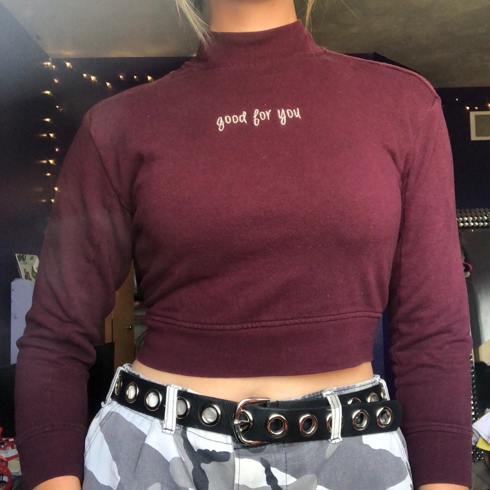 Cropped Burgundy High Neck Sweater
